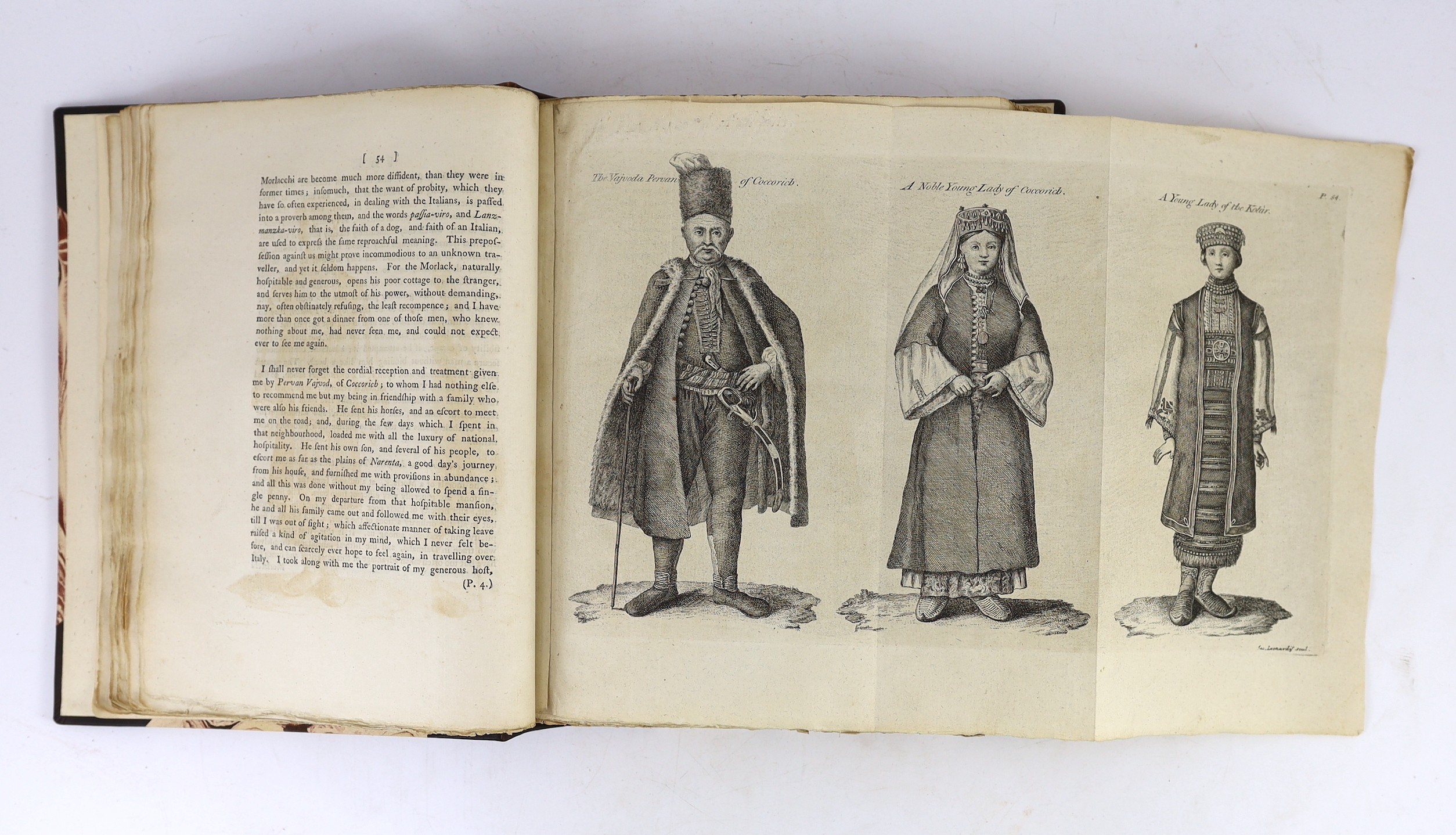 Fortis, Abbe Alberto - Travels into Dalmatia....to which are added.....Observations on the Island of Cherso and Osero.....with an Appendix....2 folded maps, a folded plan and 16 engraved plates (mostly faded), 2 text eng
